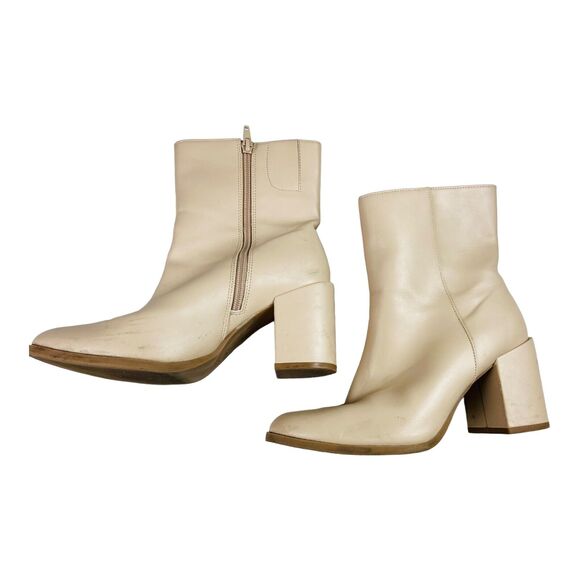 A New Day-Womens Cream Side Zipper Block Heeled Round Toe Ankle Boots 7.5 - Picture 5 of 10